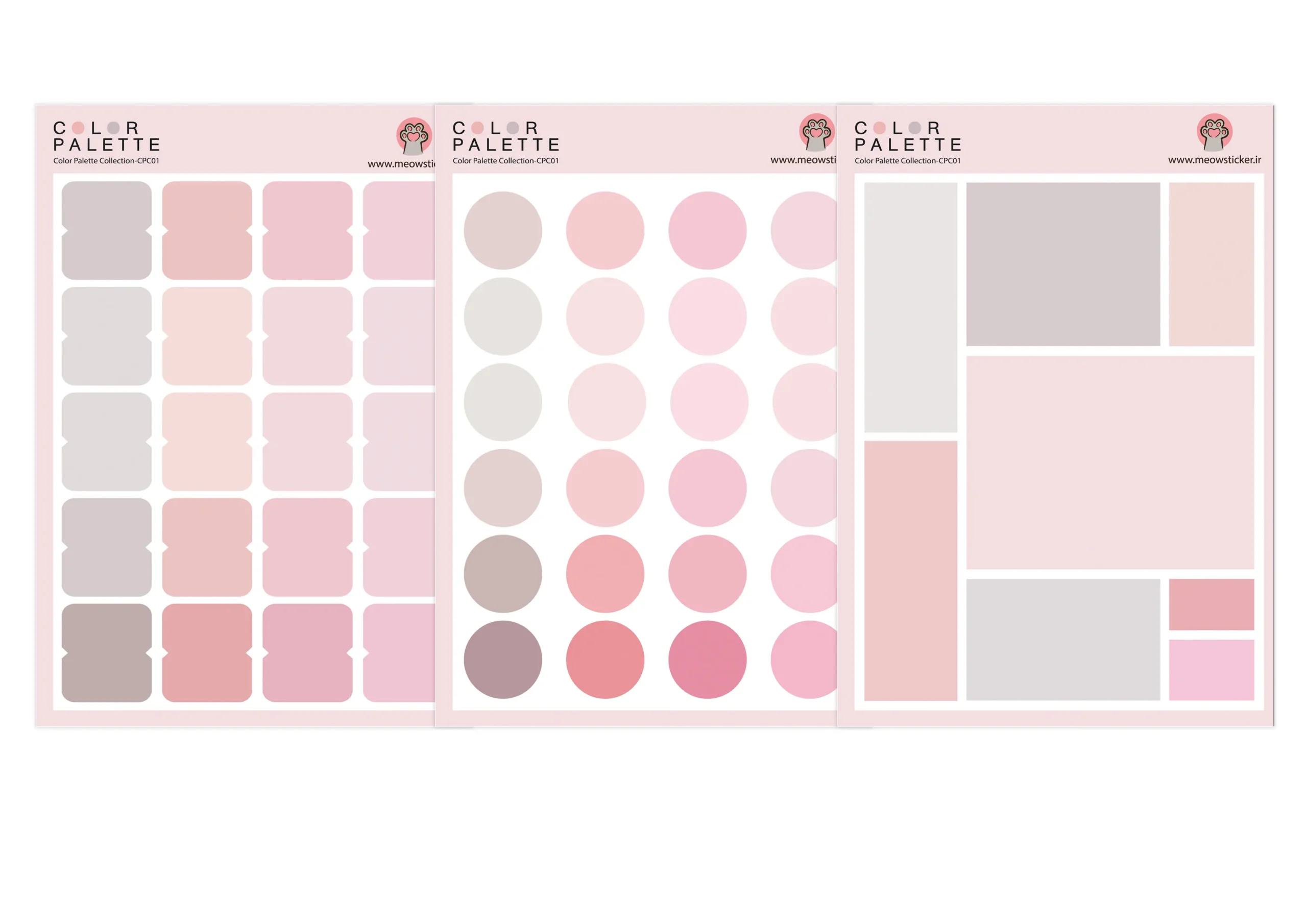 برچسب پالت رنگی میواستیکر کد CPC01 مجموعه سه برگی